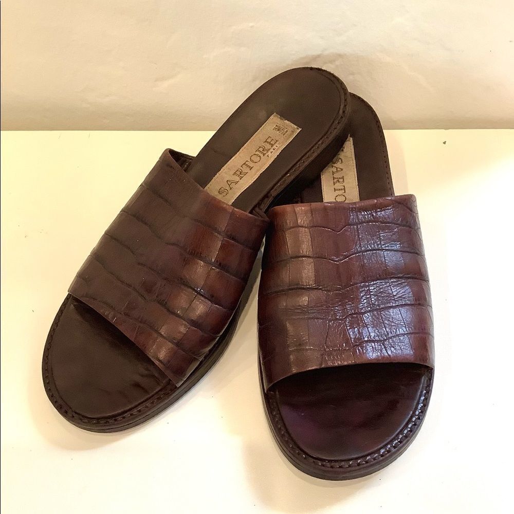 Sartore Paris Sandals Brown Croc embossed